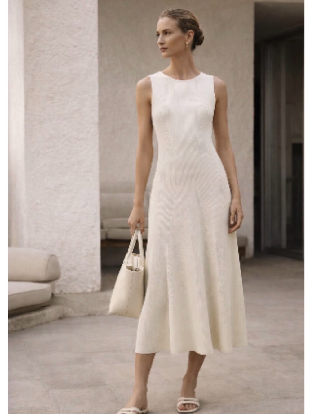 Massimo Dutti White/cream Sleeveless Midi Dress